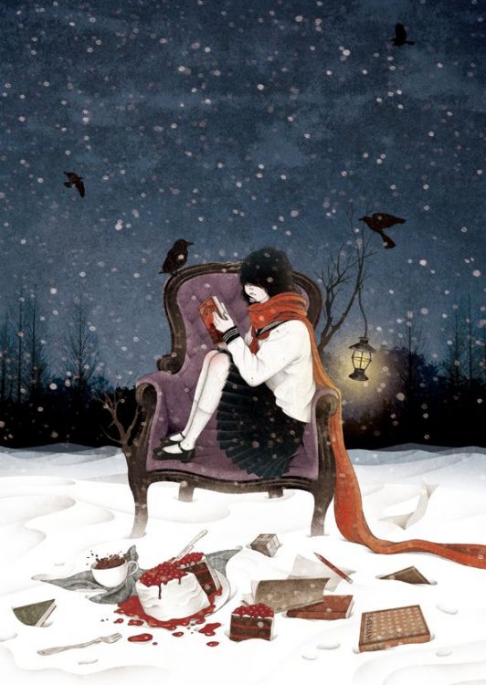 reading in the snow